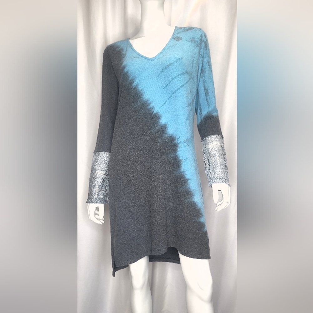 Gypsy05 Elegant Long Sleeve Gray and Blue Dress.